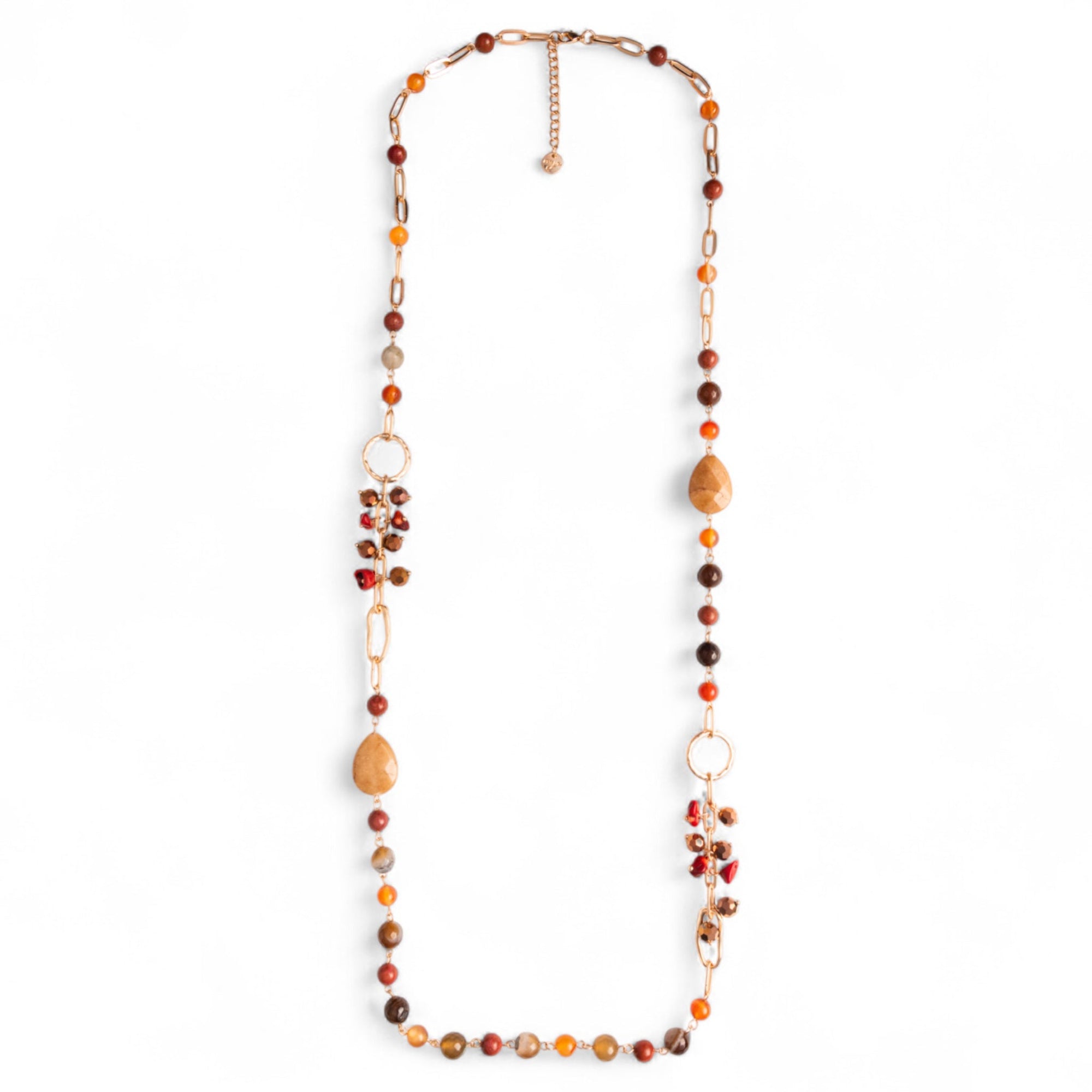 Collana lunga con pietre semidure beige ed arancio - Mya Accessories