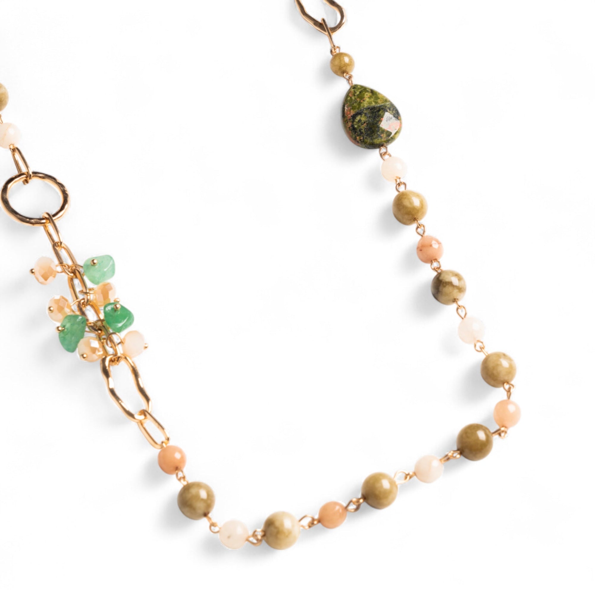 Collana lunga con pietre semidure beige e verdi - Mya Accessories