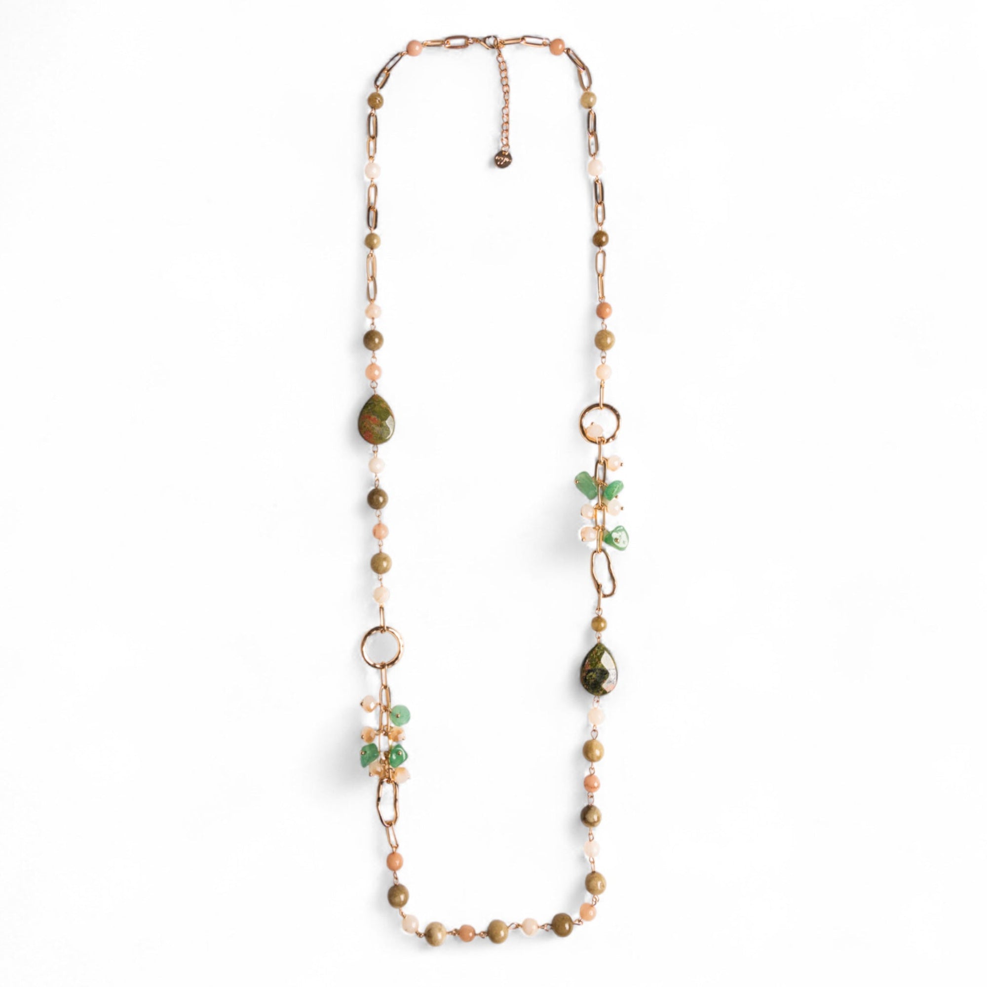 Collana lunga con pietre semidure beige e verdi - Mya Accessories