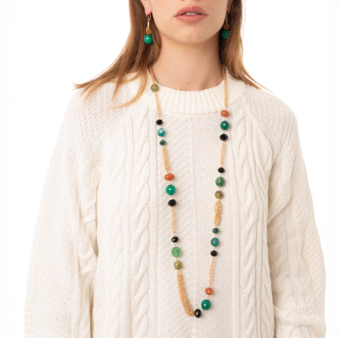 Collana lunga a catena con pietre in acrilico multicolore - Mya Accessories