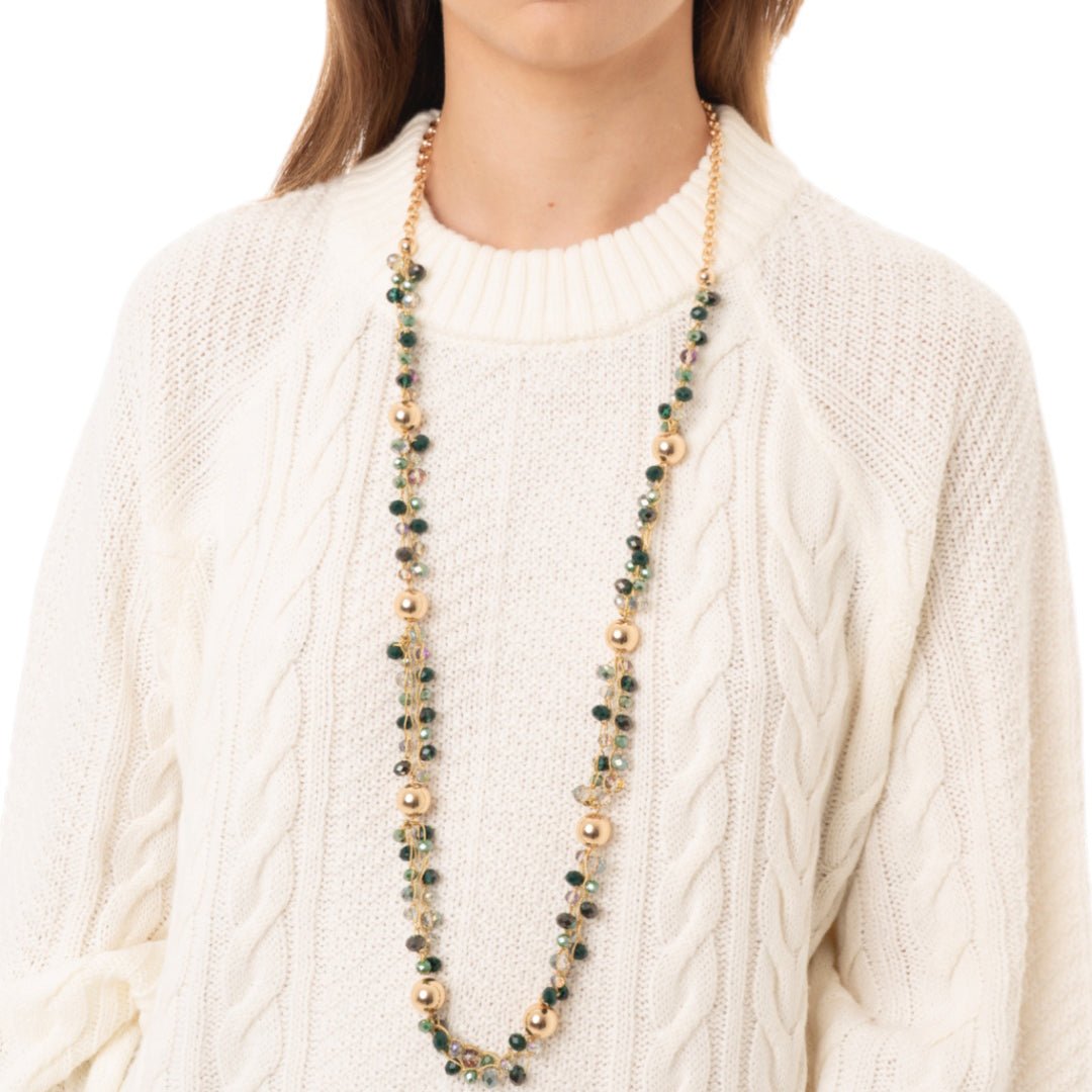 Collana lunga a catena con pietre in vetro tono verde - Mya Accessories