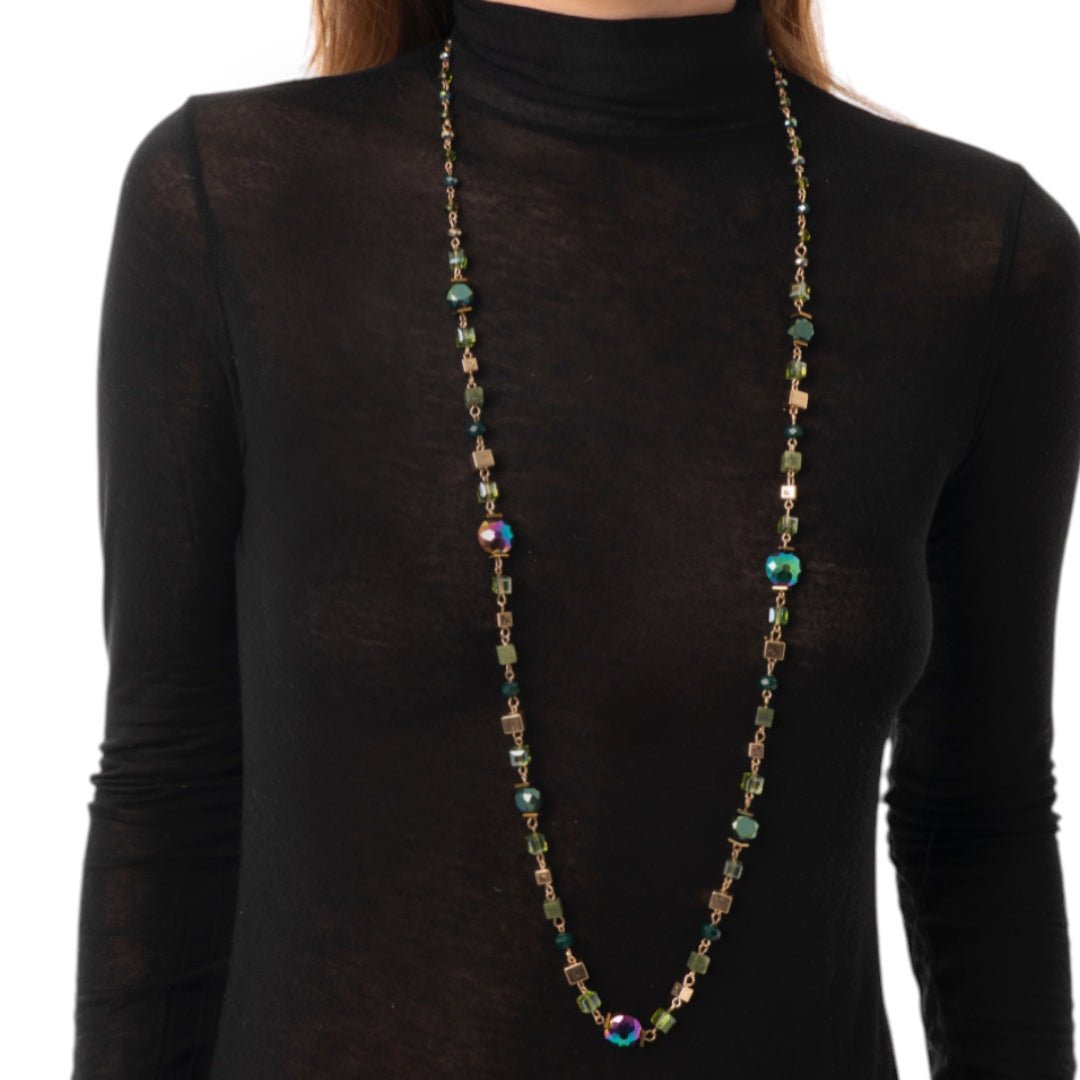 Collana lunga con pietre in vetro verdi - Mya Accessories