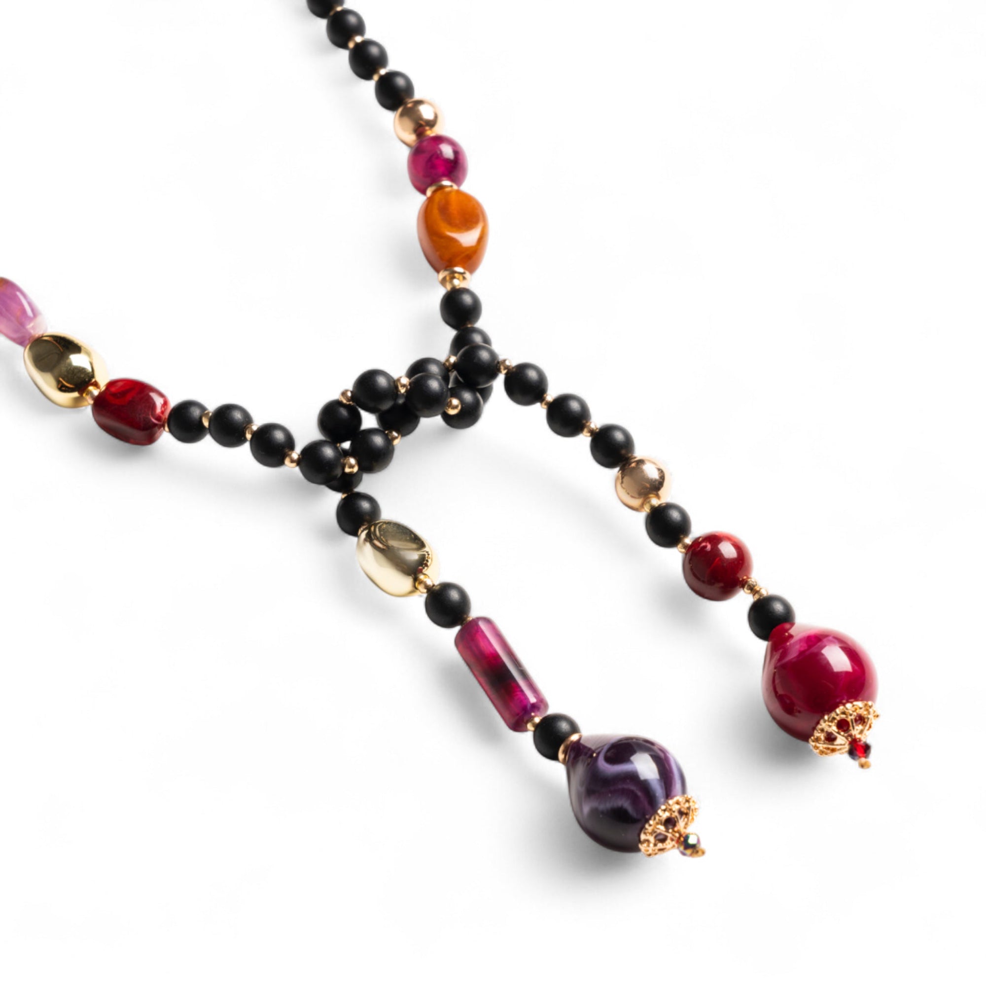 Collana lunga con sfere in vetro nere e multi - Mya Accessories