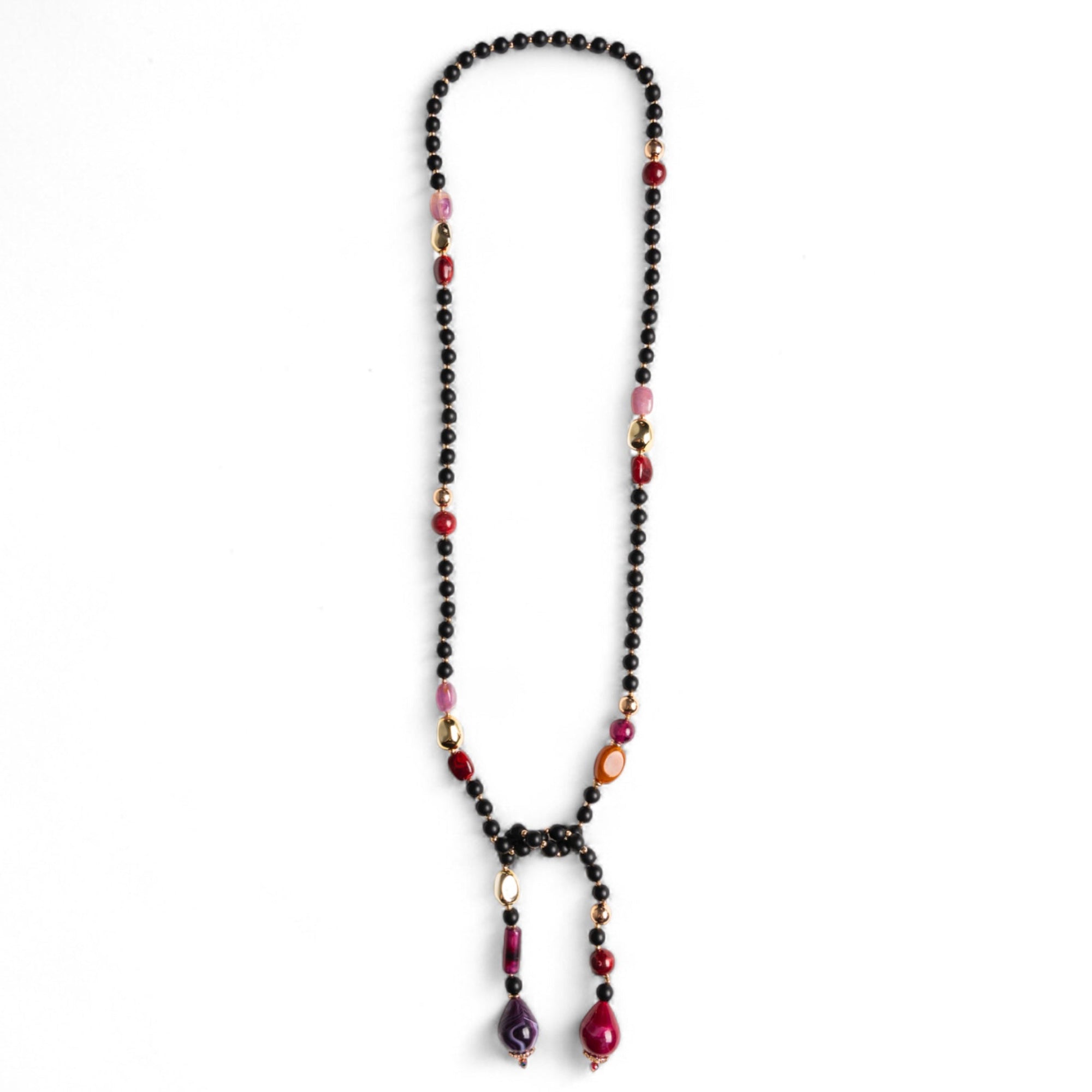 Collana lunga con sfere in vetro nere e multi - Mya Accessories