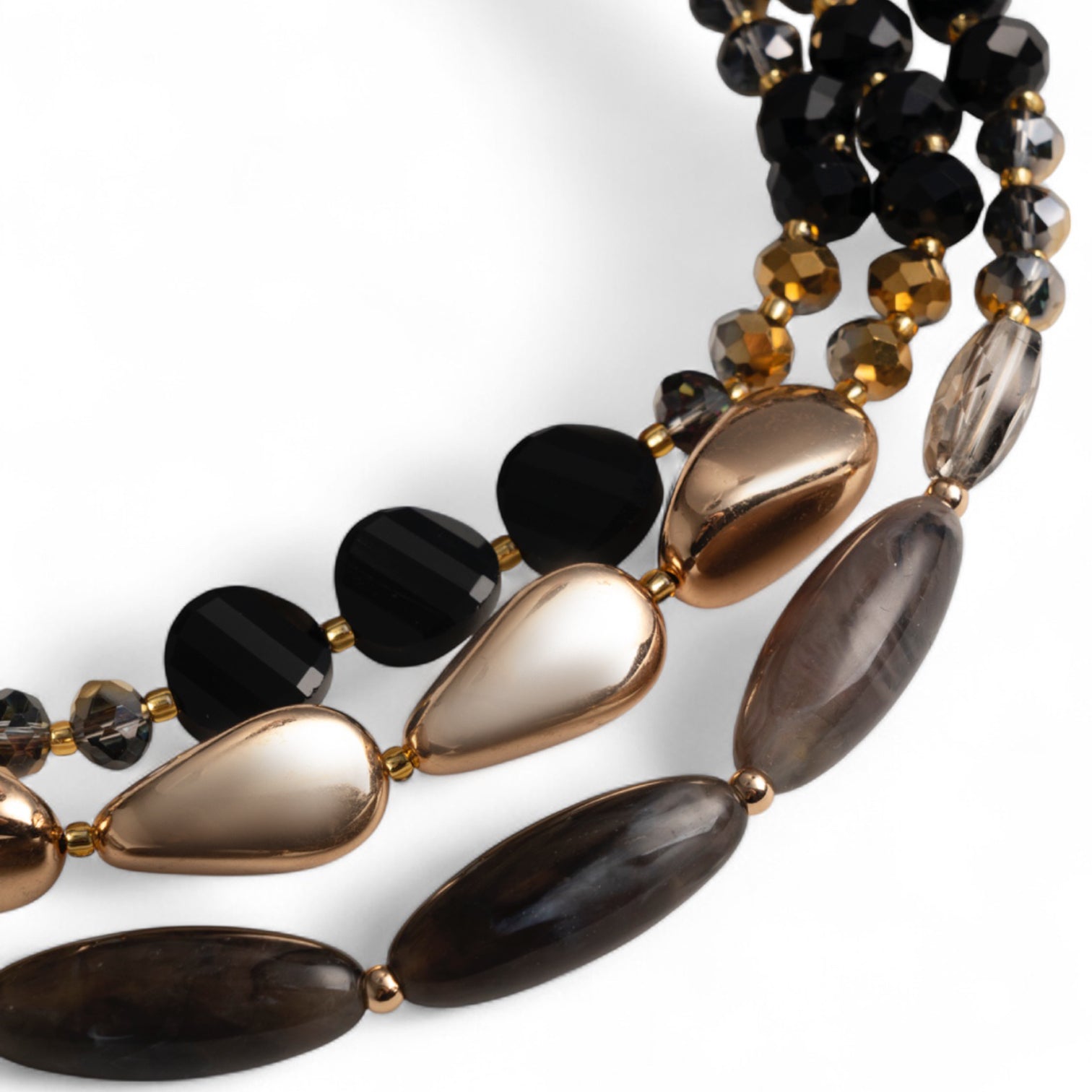 Collana girocollo multifilo con pietre in acrilico grigio ed oro - Mya Accessories