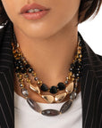 Collana girocollo multifilo con pietre in acrilico grigio ed oro - Mya Accessories