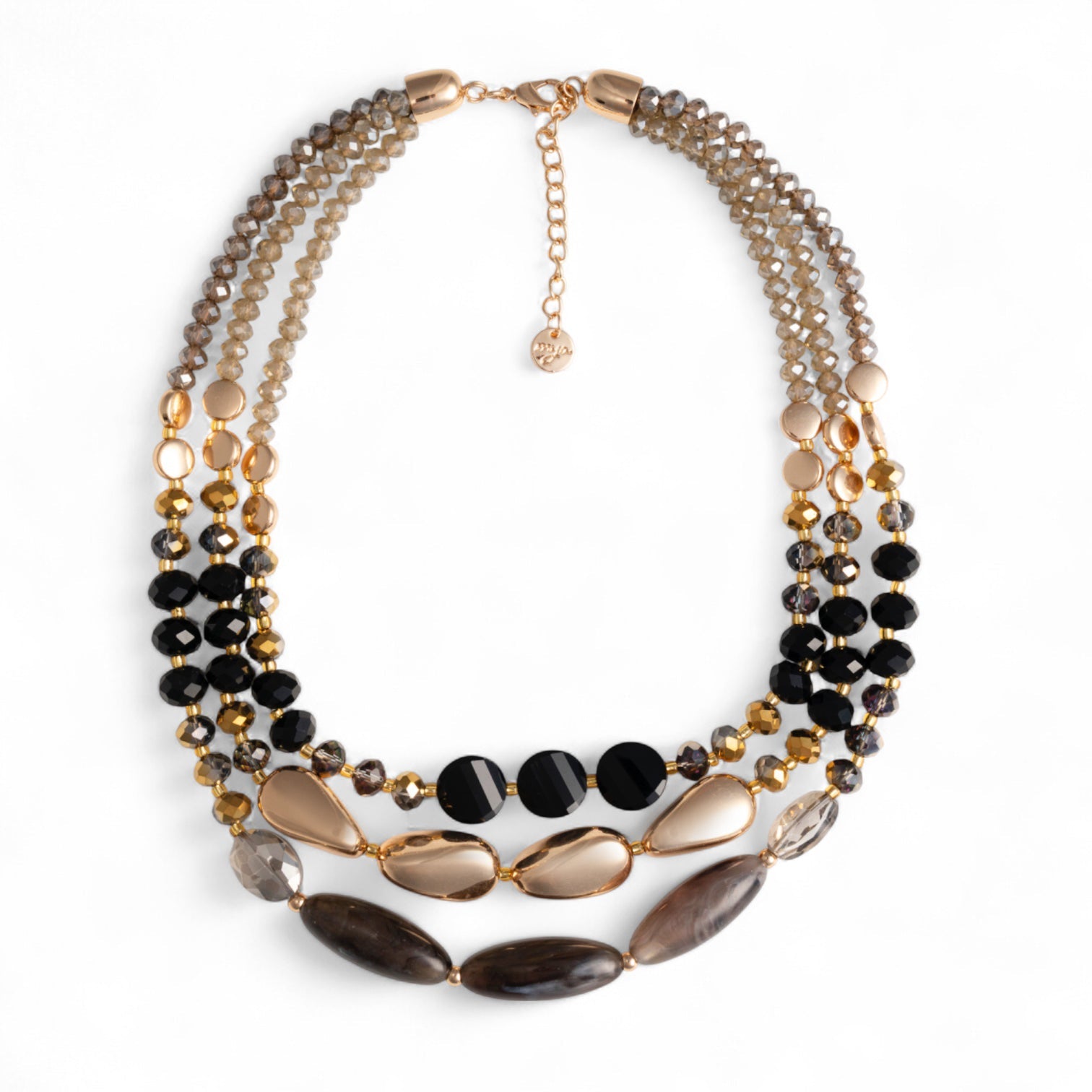 Collana girocollo multifilo con pietre in acrilico grigio ed oro - Mya Accessories