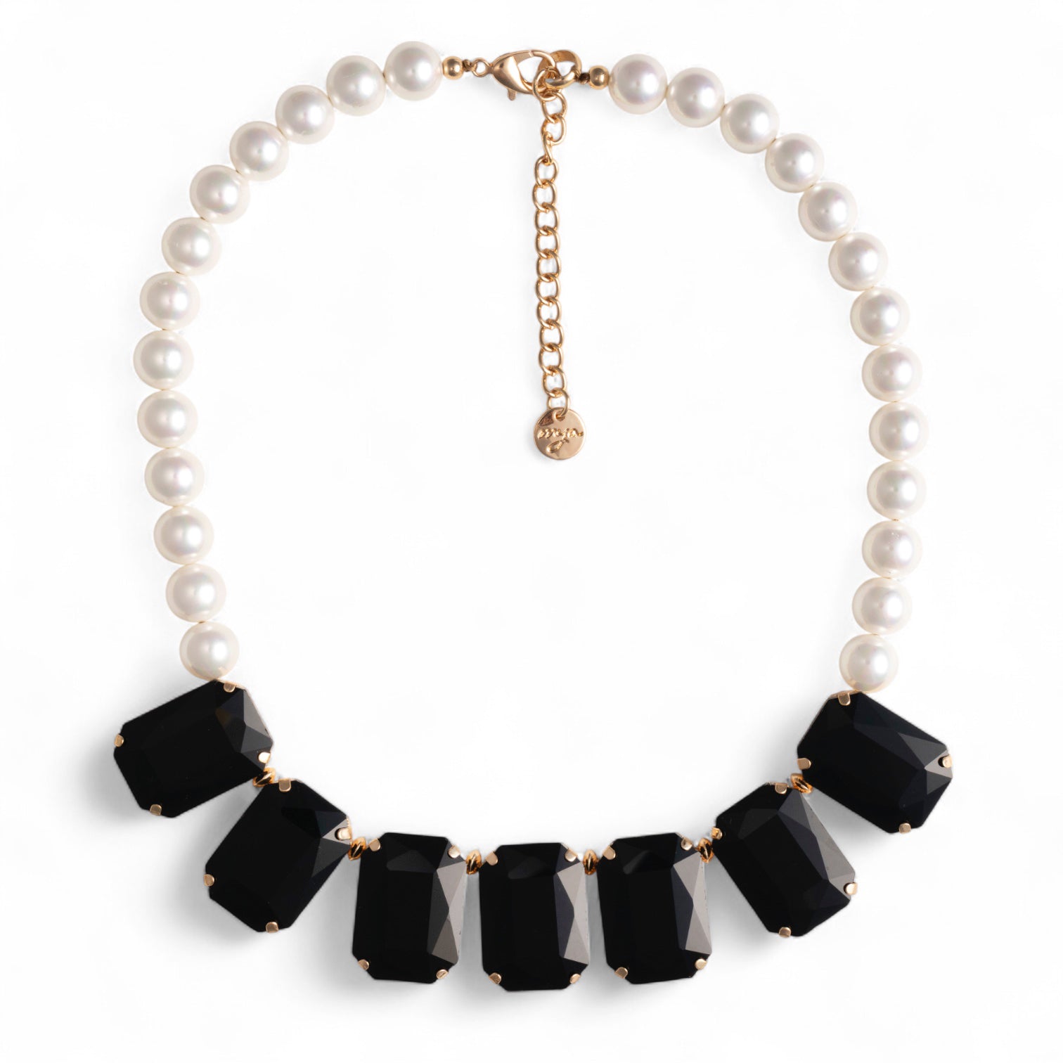 Collana girocollo con sfere bianche e pietre in vetro nere - Mya Accessories