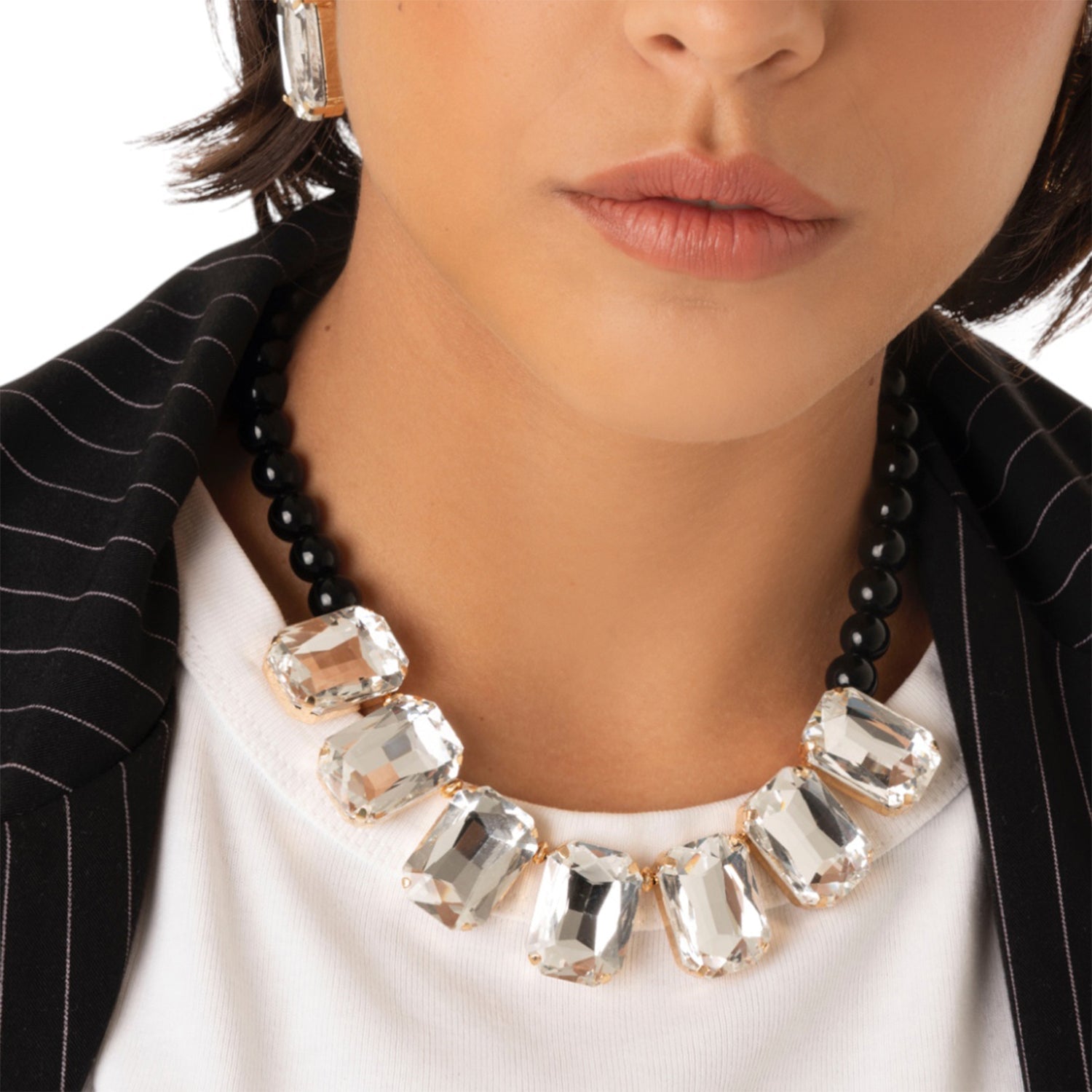 Collana girocollo con sfere nere e pietre in vetro crystal - Mya Accessories