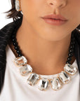 Collana girocollo con sfere nere e pietre in vetro crystal - Mya Accessories