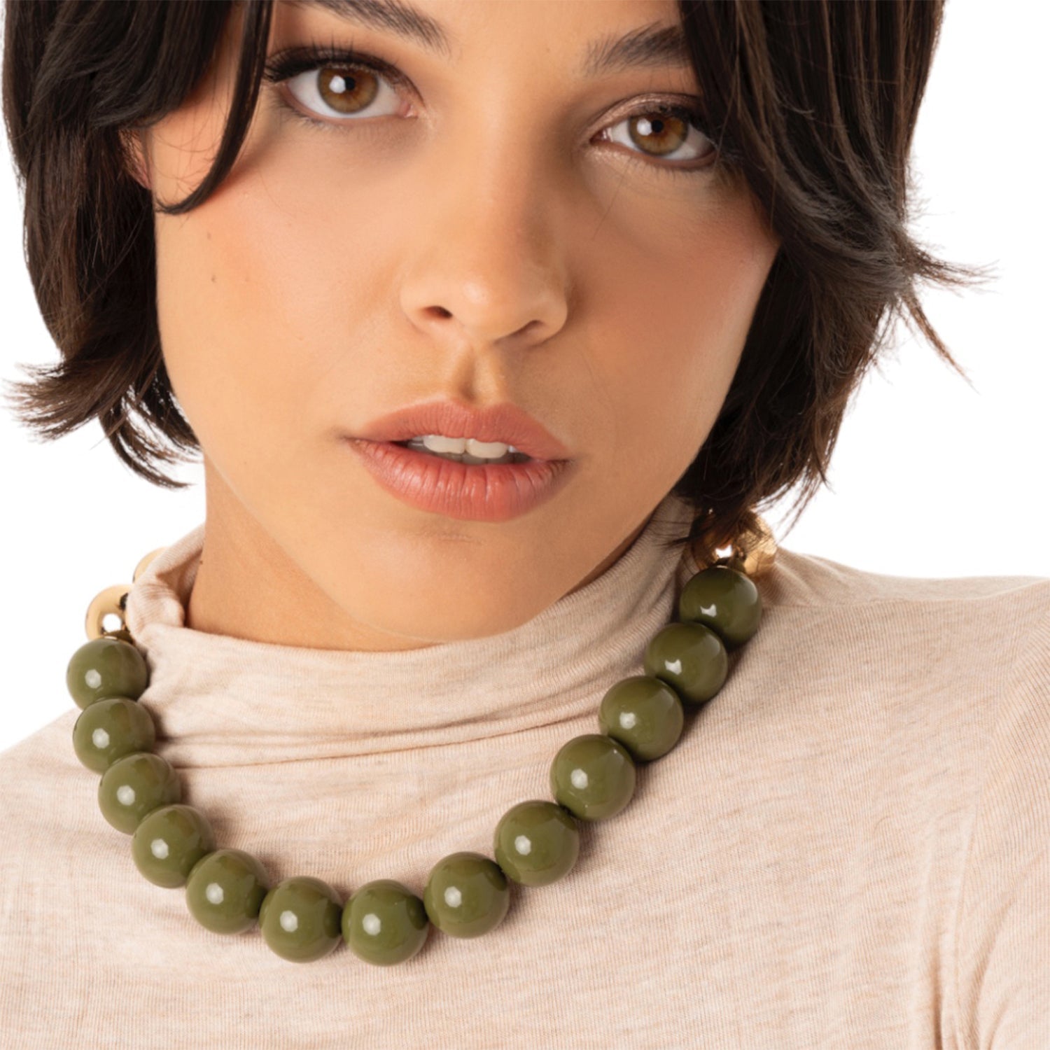Collana girocollo con sfere di colore verde ed oro - Mya Accessories