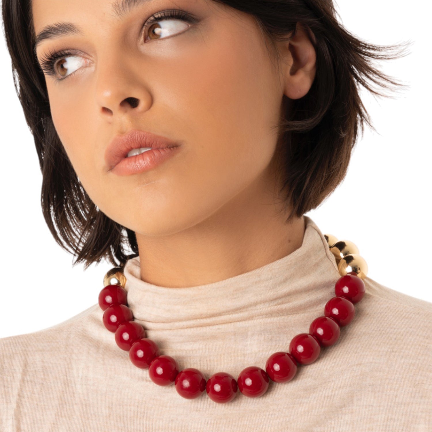 Collana girocollo con sfere di colore rosso ed oro - Mya Accessories