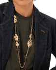 Collana lunga a catena sottile con inserti foglie in metallo - Mya Accessories