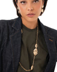 Collana lunga a catena sottile con inserti foglie in metallo - Mya Accessories