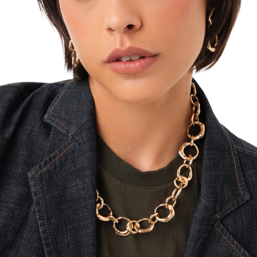 Collana girocollo con cerchi martellati in metallo - Mya Accessories