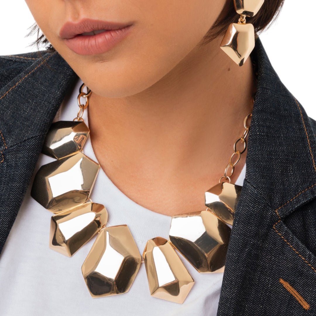 Collana girocollo a catena in metallo con inserti esagonali - Mya Accessories