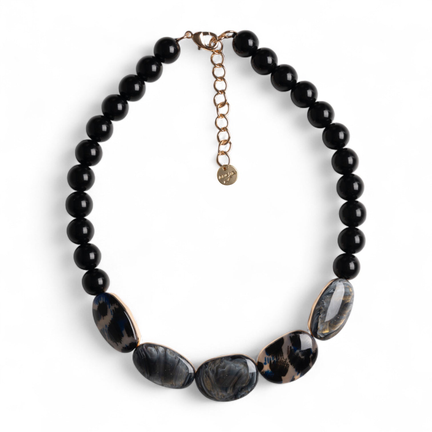 Collana girocollo con pietre in acrilico nere ed inserti animalier - Mya Accessories