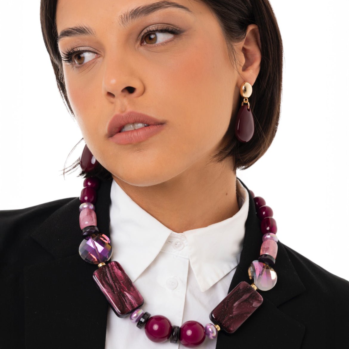Collana girocollo con pietre in acrilico tono viola - Mya Accessories