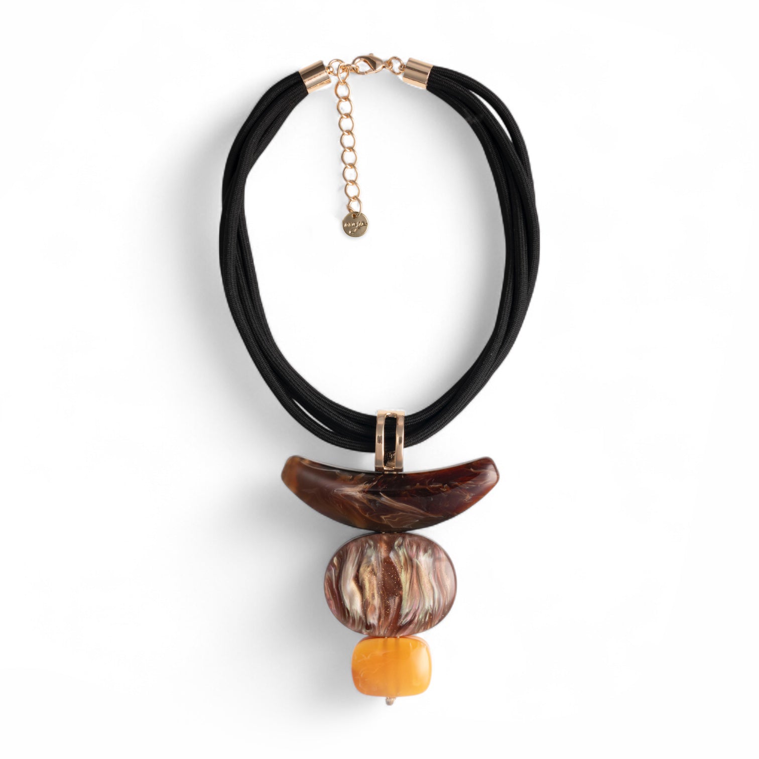 Collana multi filo con laccio nero e pendente in acrilico tono beige - Mya Accessories