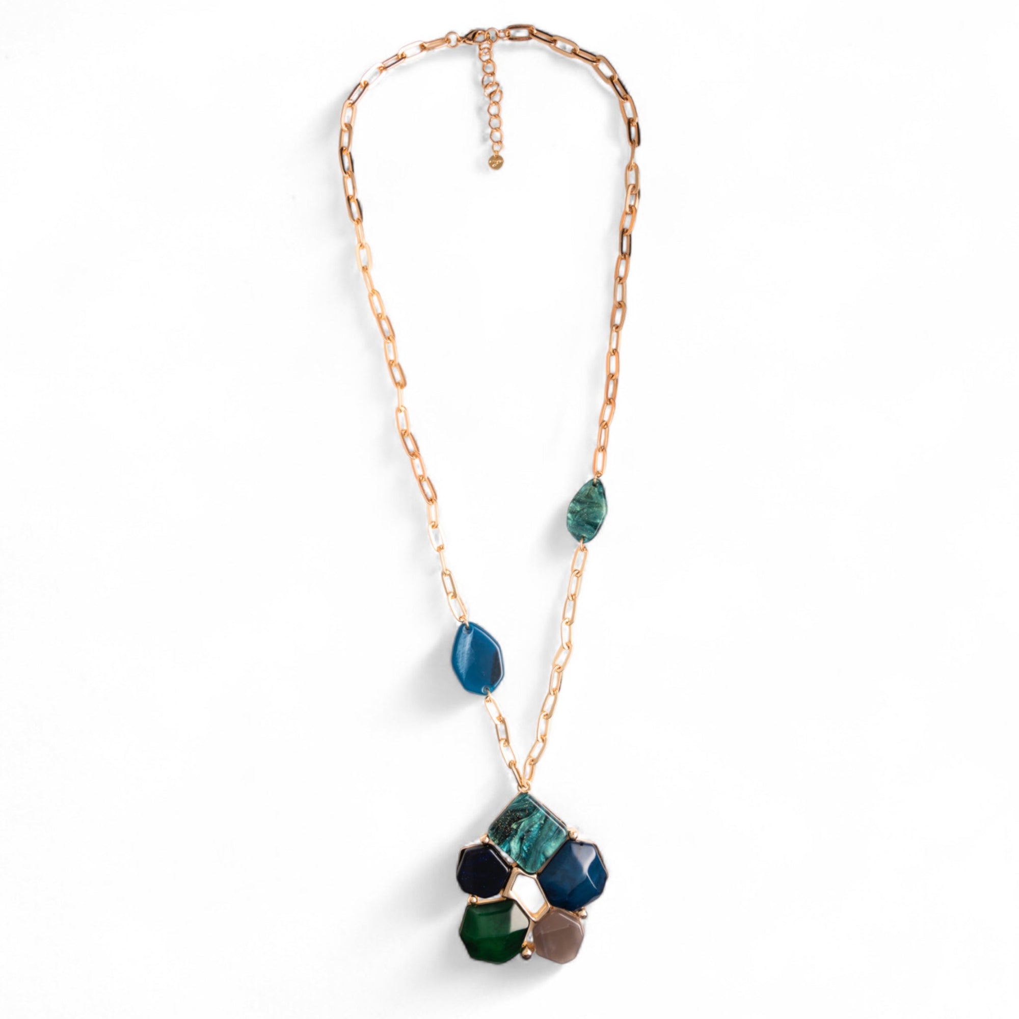 Collana lunga a catena con pendente a forma di fiore in acrilico e resina tono blu - Mya Accessories