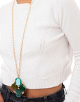 Collana lunga a catena con pendente a forma di fiore in acrilico e resina tono verde - Mya Accessories