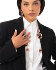 Collana lunga a catena con inserti circolari in acrilico leopardato rosso - Mya Accessories