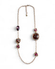 Collana lunga a catena con inserti circolari in acrilico leopardato rosso - Mya Accessories