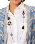 Collana lunga a catena con inserti geometrici in acrilico animalier tono nero - Mya Accessories