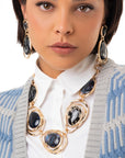 Collana girocollo a catena con inserti in acrilico animalier tono blu e nero - Mya Accessories