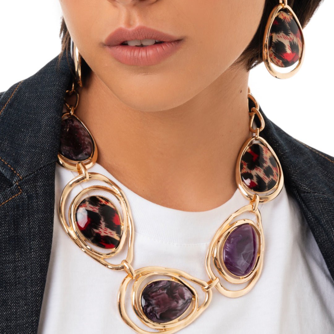 Collana girocollo a catena con inserti in acrilico tono marrone marmorizzato - Mya Accessories