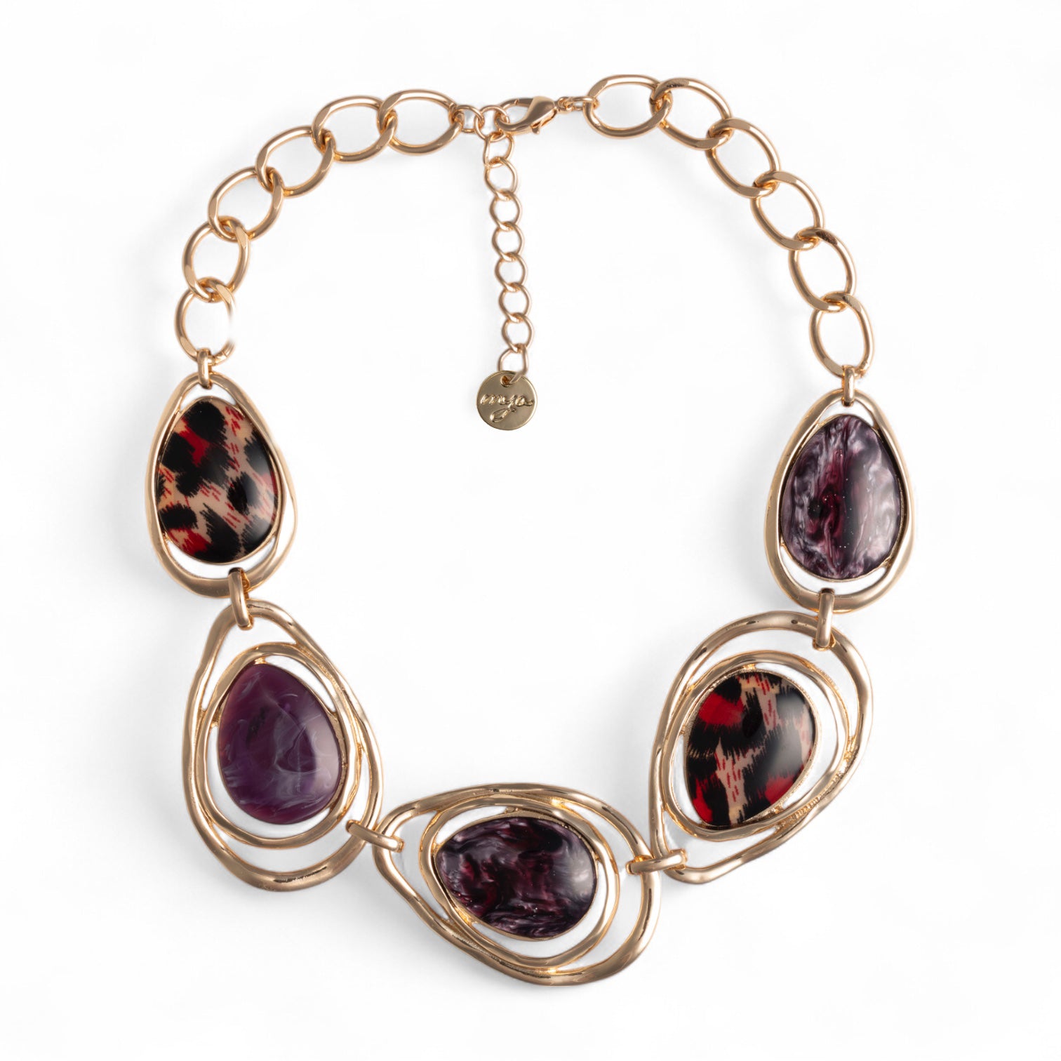 Collana girocollo a catena con inserti in acrilico tono marrone marmorizzato - Mya Accessories