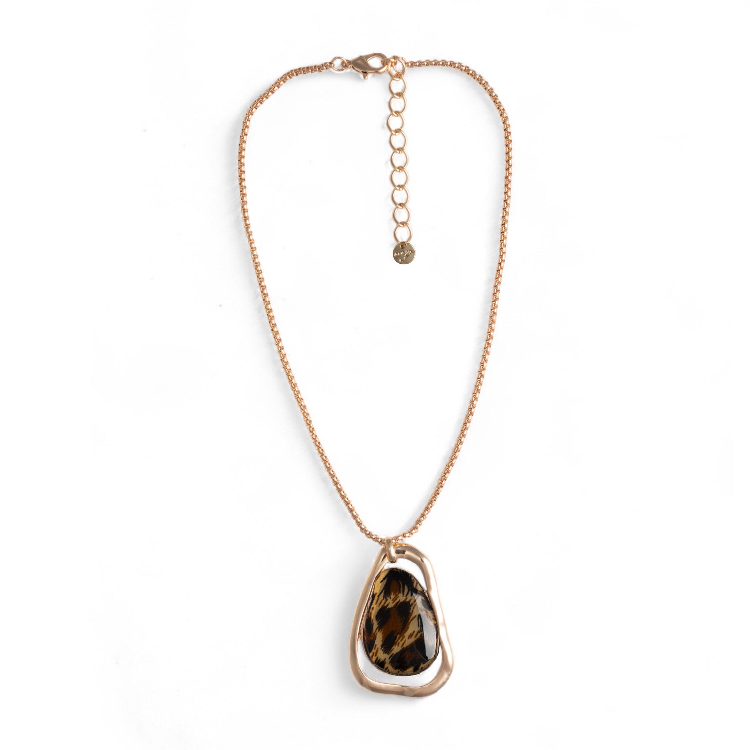 Collana con catena sottile e pendente in metallo ed acrilico animalier tono marrone - Mya Accessories