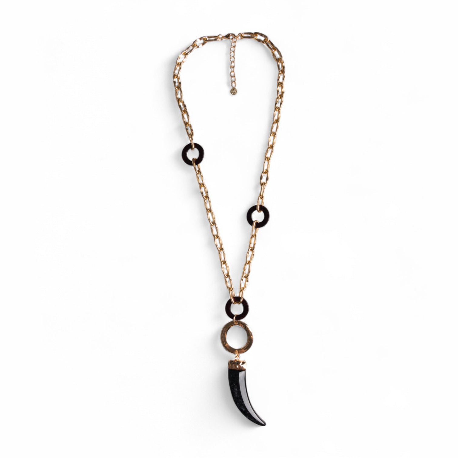 Collana a catena in metallo con pendente a forma di corno in acrilico nero - Mya Accessories