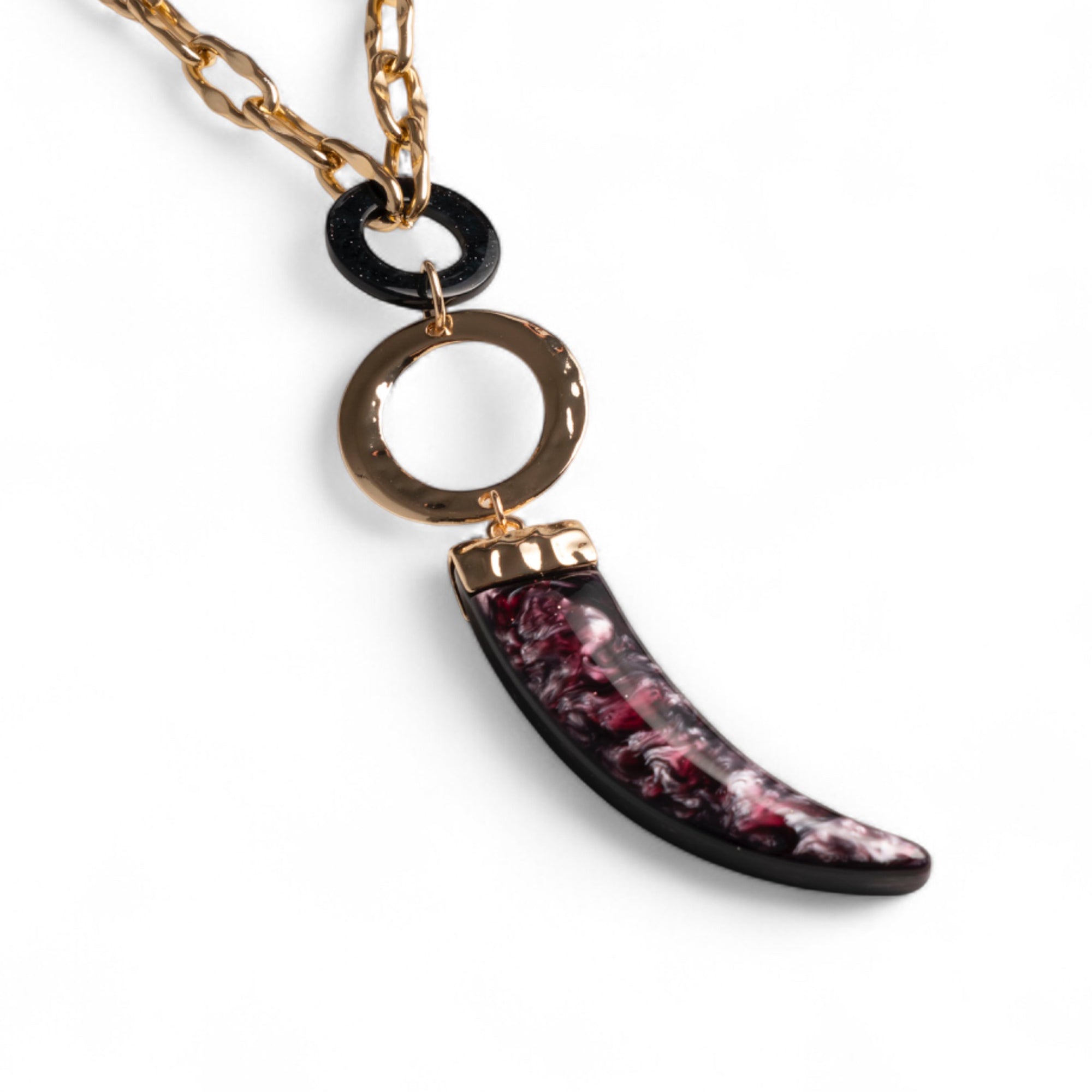 Collana a catena in metallo con pendente a forma di corno in acrilico viola - Mya Accessories