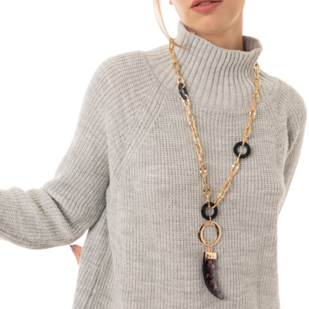 Collana a catena in metallo con pendente a forma di corno in acrilico viola - Mya Accessories