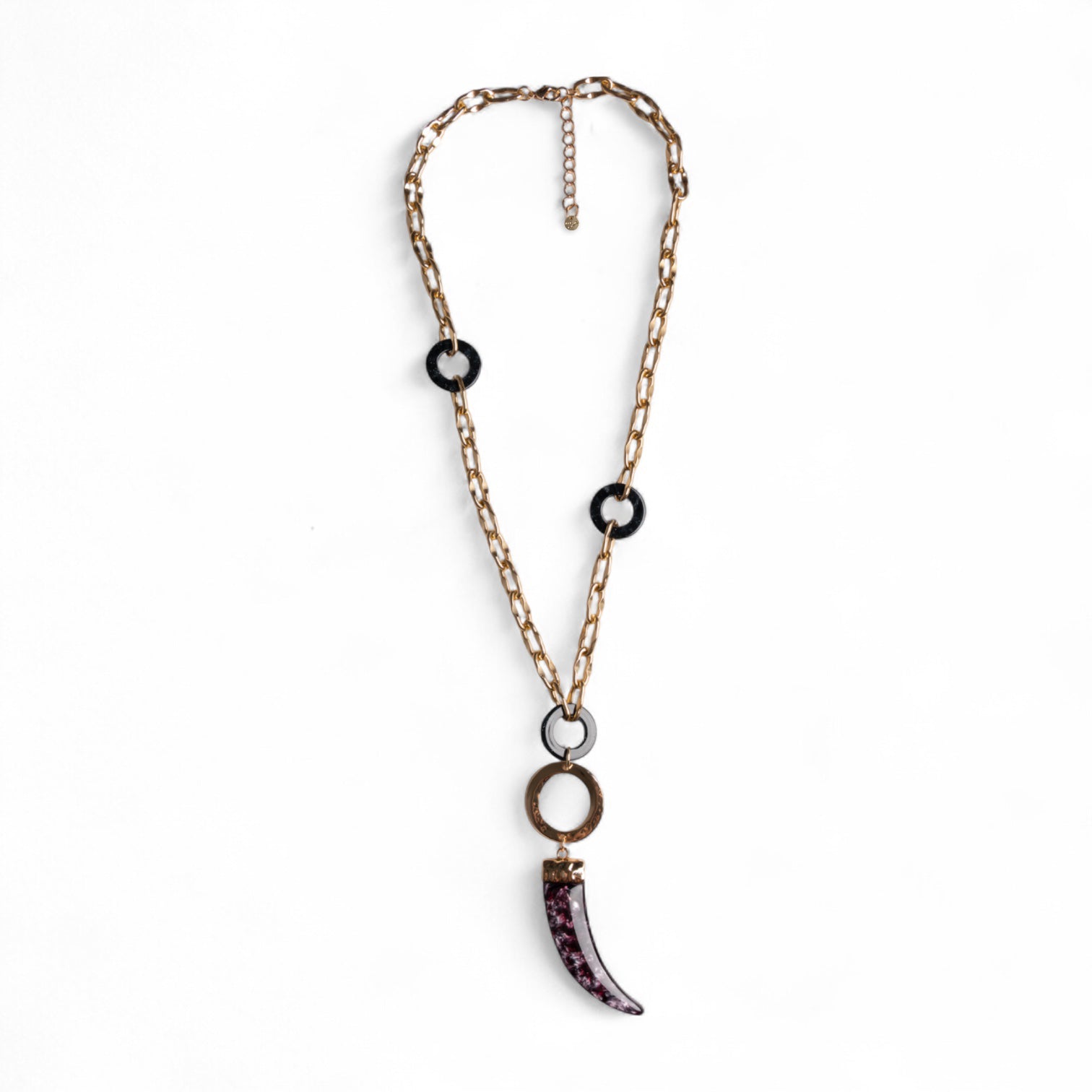 Collana a catena in metallo con pendente a forma di corno in acrilico viola - Mya Accessories