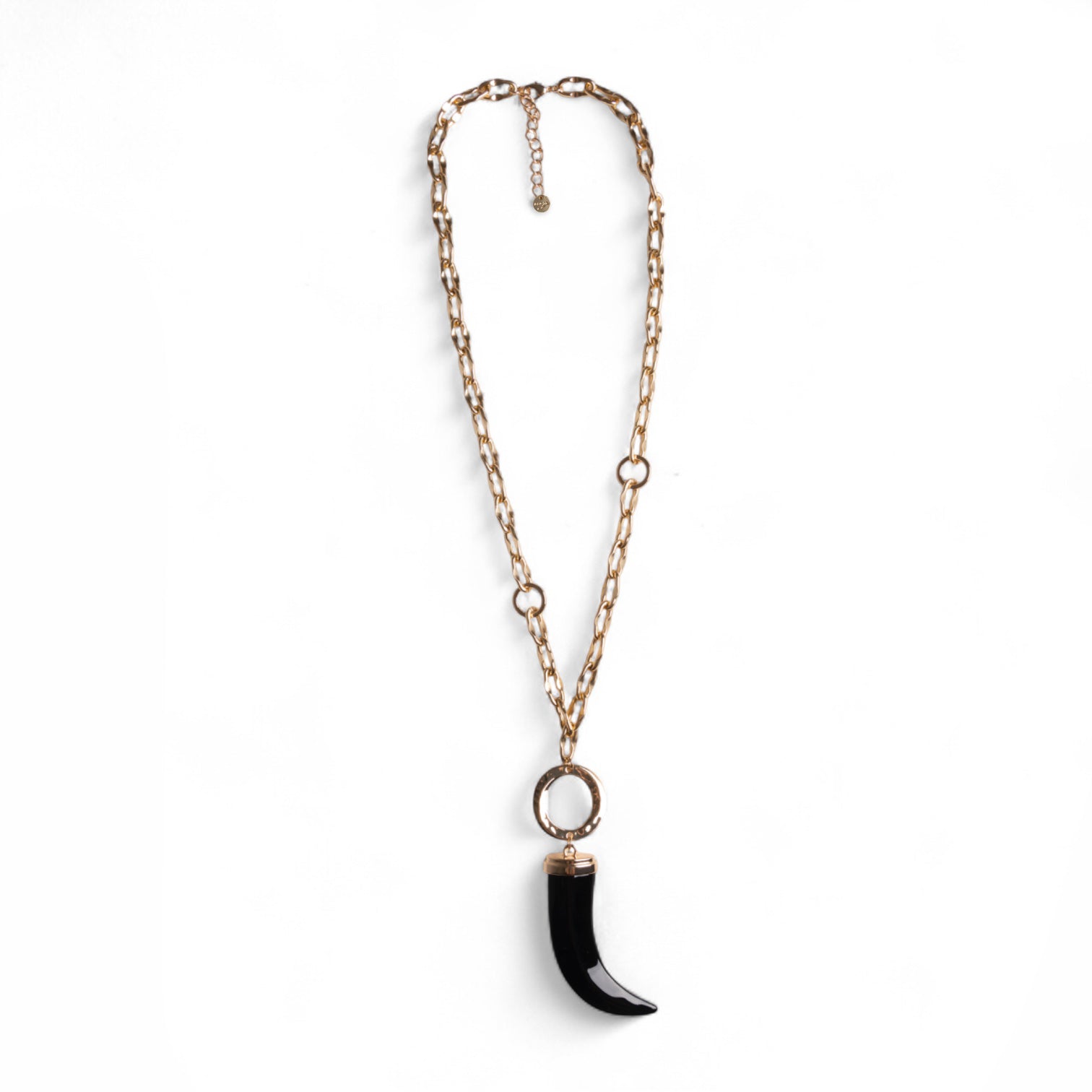 Collana lunga a catena in metallo con corno in resina nero - Mya Accessories