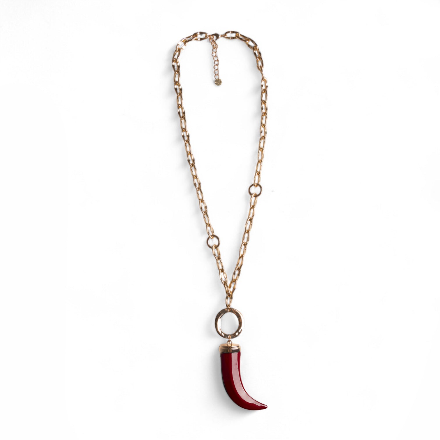 Collana lunga a catena in metallo con corno in resina rossa - Mya Accessories