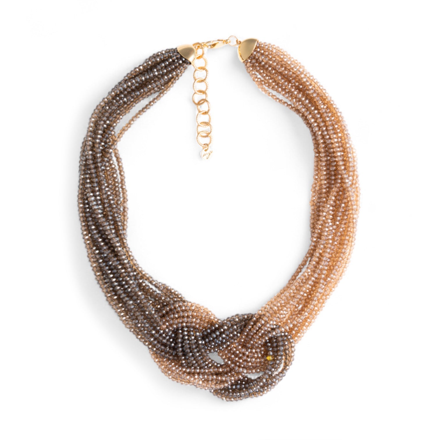 Collana girocollo multifilo di microcristalli con nodo tono beige e grigio - Mya Accessories