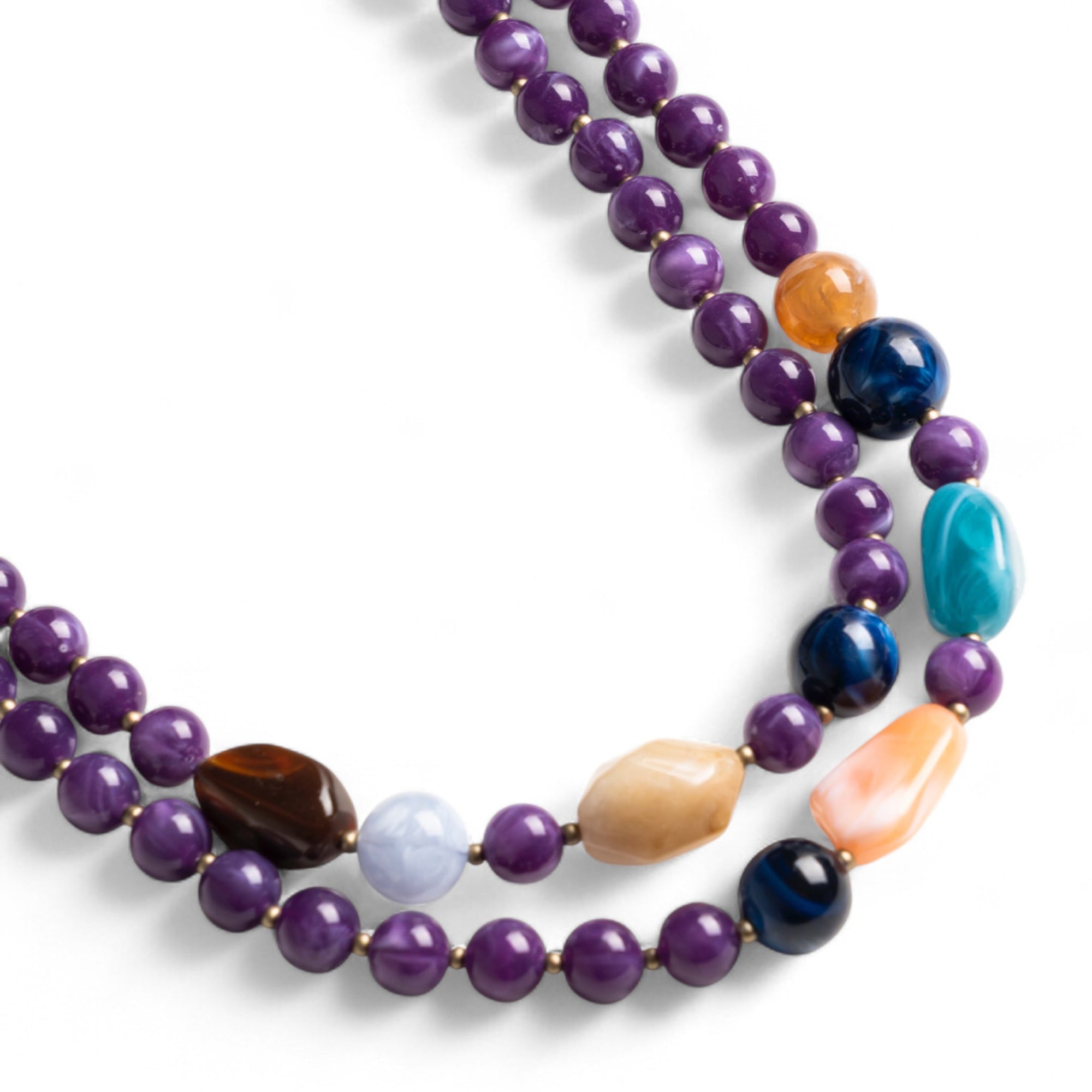 Collana lunga con pietre in acrilico e vetro tono viola - Mya Accessories