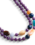 Collana lunga con pietre in acrilico e vetro tono viola - Mya Accessories