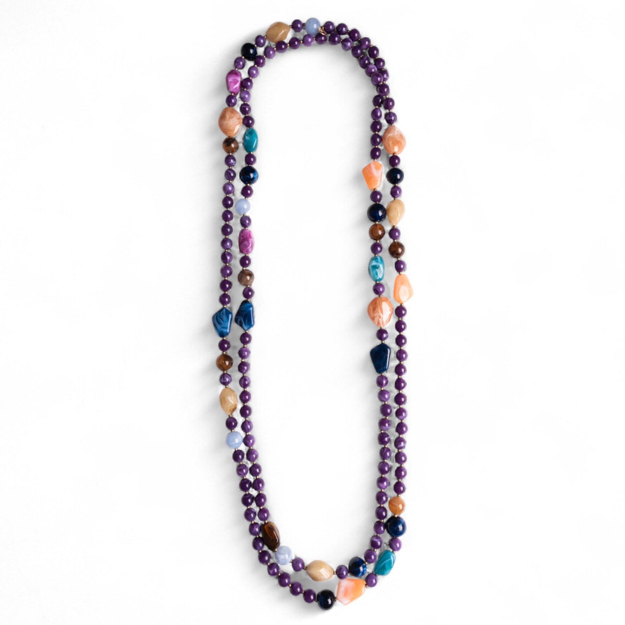 Collana lunga con pietre in acrilico e vetro tono viola - Mya Accessories