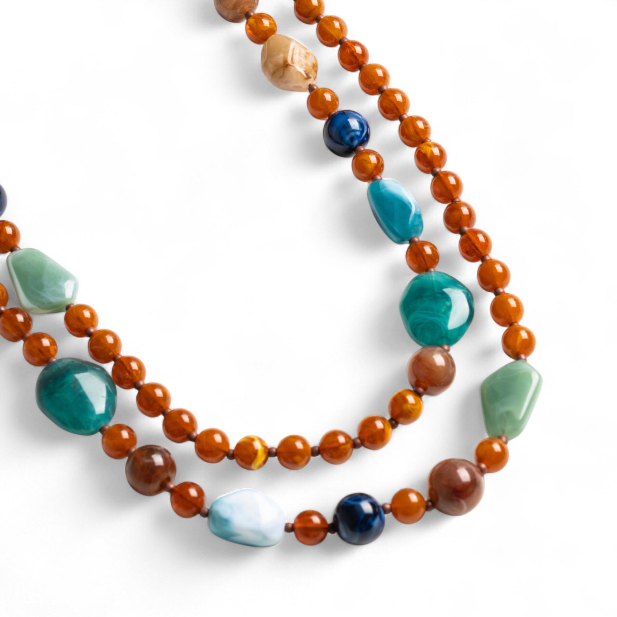 Collana lunga con pietre in acrilico e vetro tono marrone - Mya Accessories