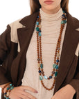 Collana lunga con pietre in acrilico e vetro tono marrone - Mya Accessories
