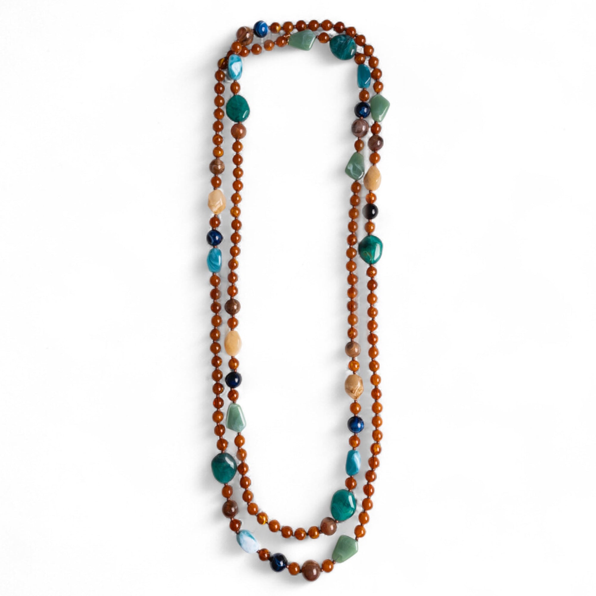 Collana lunga con pietre in acrilico e vetro tono marrone - Mya Accessories