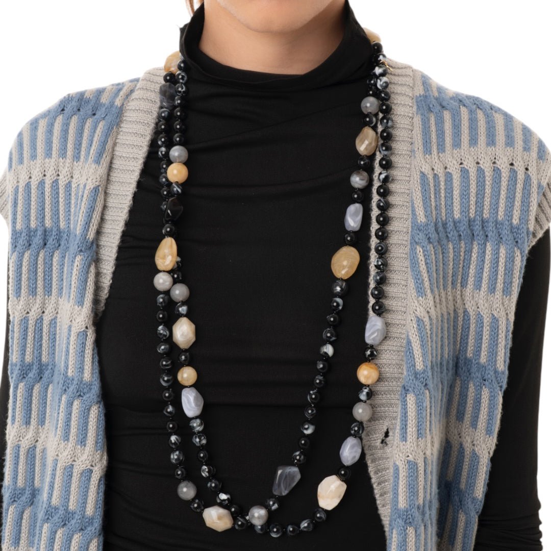 Collana lunga con pietre in acrilico e vetro tono nero - Mya Accessories