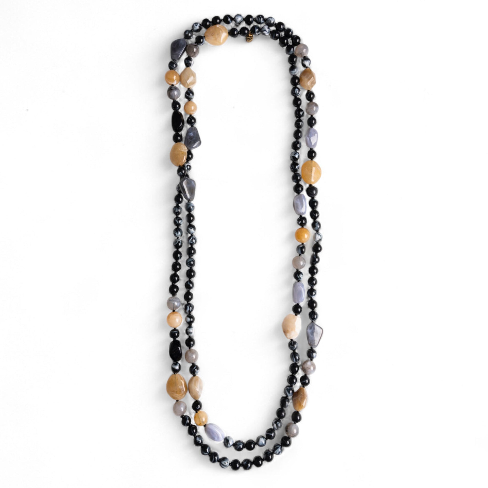 Collana lunga con pietre in acrilico e vetro tono nero - Mya Accessories