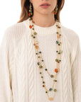 Collana lunga multifilo a catena con pietre in acrilico e vetro tono verde - Mya Accessories