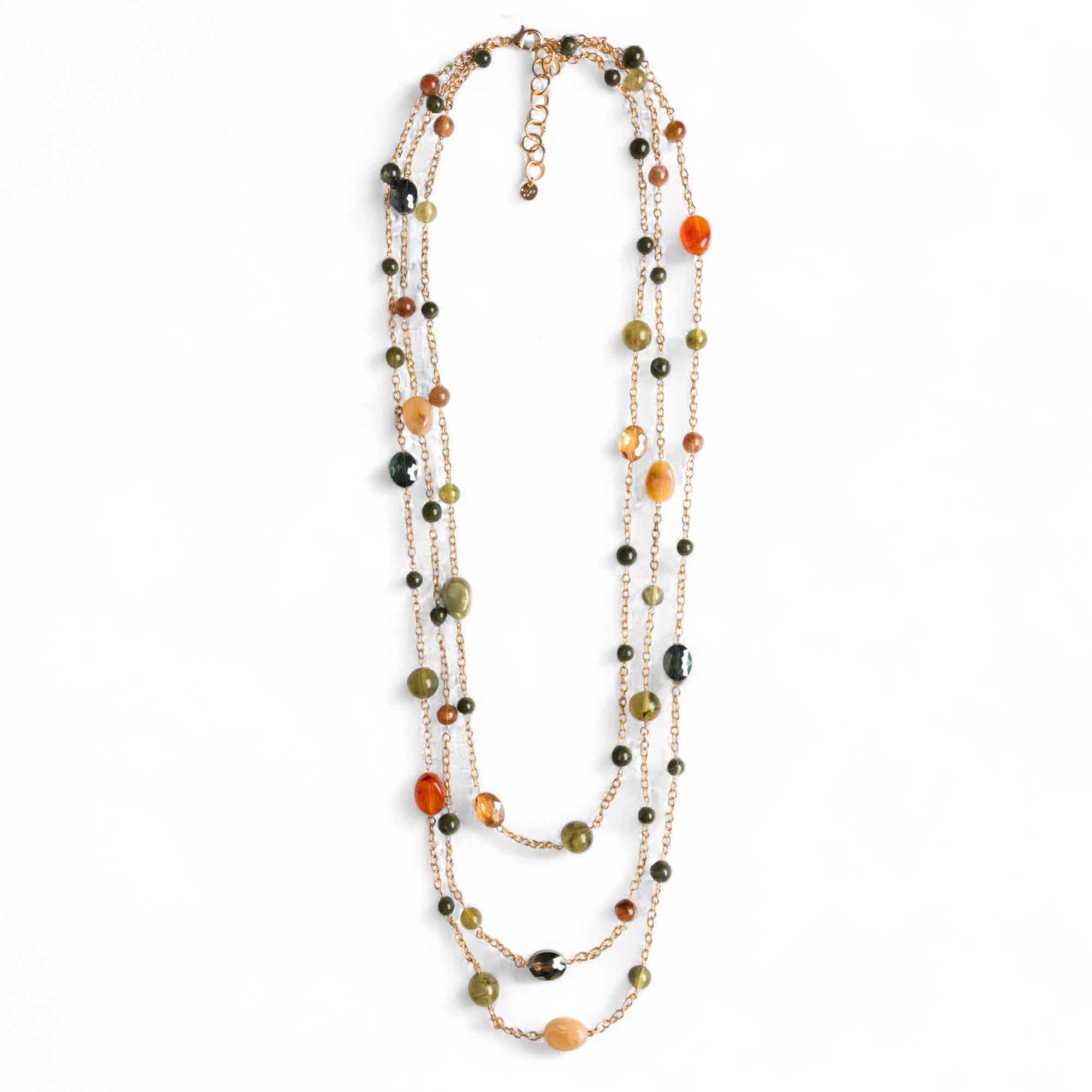 Collana lunga multifilo a catena con pietre in acrilico e vetro tono verde - Mya Accessories