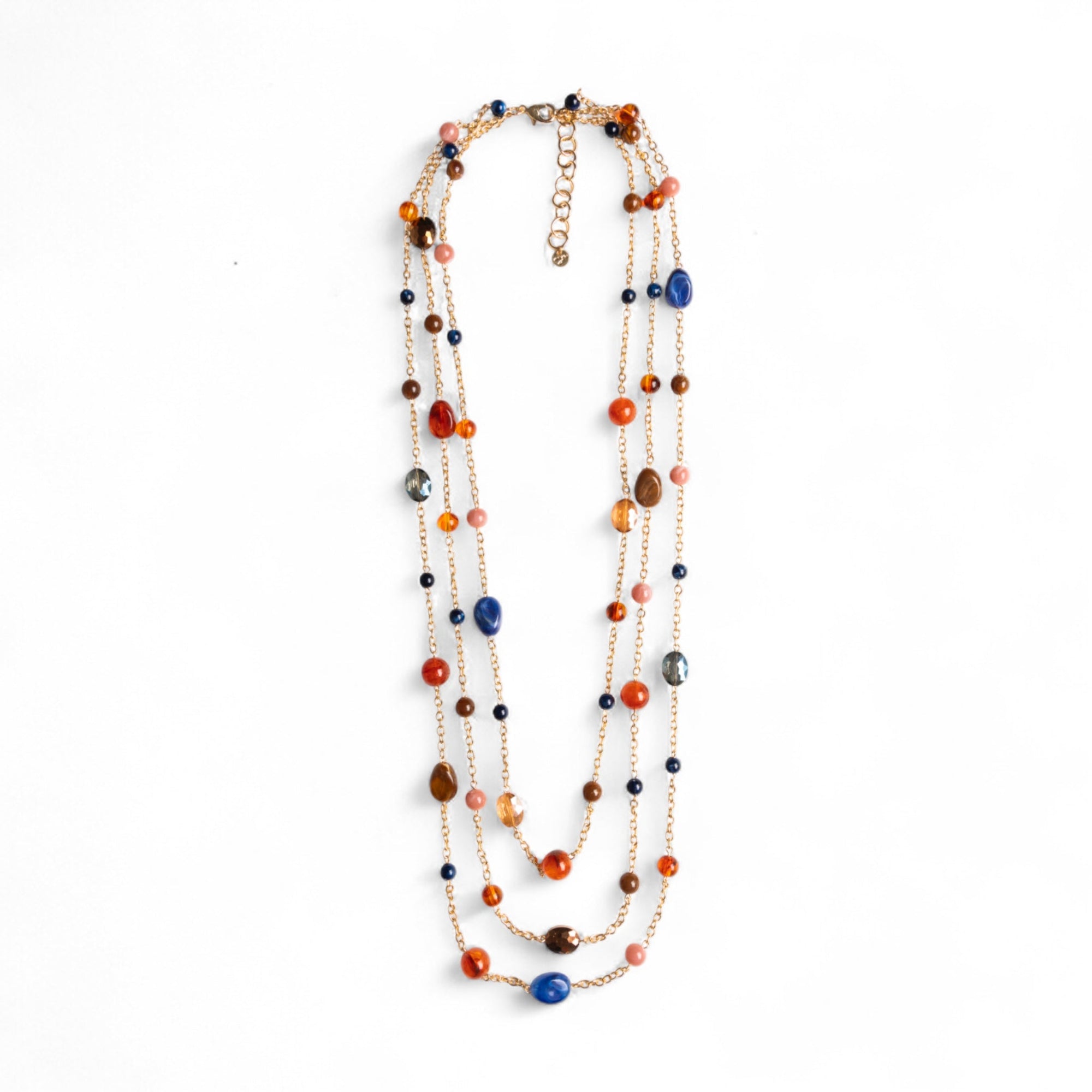Collana lunga multifilo a catena con pietre in acrilico e vetro multi blu - Mya Accessories